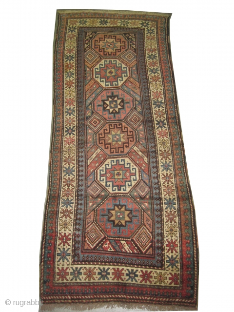 
Gendja Caucasian knotted circa in 1905 antique, collector's item, 265 x 104 (cm) 8' 8" x 3' 5"  carpet ID: K-3275
High pile, in good condition, geometric design decorated with animals, the  ...