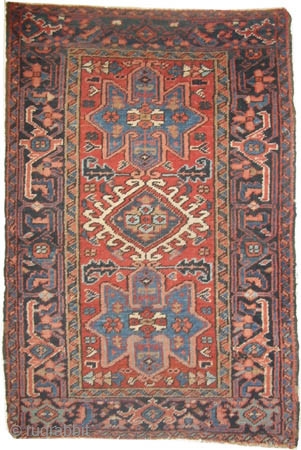 
	

Heriz Persian, knotted circa in 1920 antique, 128 x 86 (cm) 4' 2" x 2' 10"  carpet ID: K-2722
The black knots are oxidized, the knots are hand spun wool, high pile,  ...