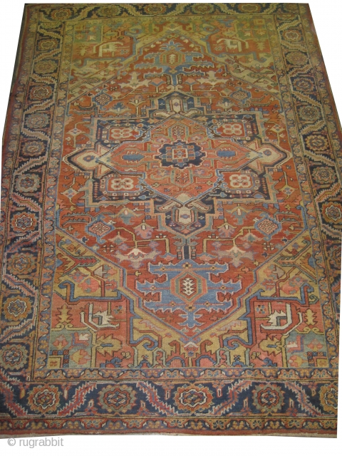 


 	

Serapi Heriz Persian knotted circa in 1902, antique, collectors item, 338 x 238 (cm) 11' 1" x 7' 10"  carpet ID: P-2194
The brown color is oxidized, the knots are hand  ...