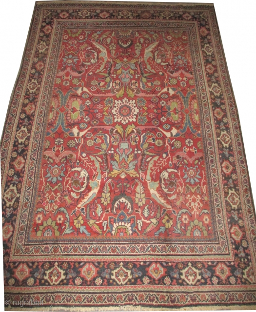 



Mahal Persian knotted circa in 1920 antique, collector's item, 313 x 217 (cm) 10' 3" x 7' 1"  carpet ID: P-5370
The knots are hand spun lamb wool, the black knots are  ...