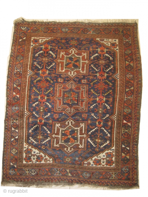 

Shiraz Persian, knotted circa 1910 antique, collectors item, 125 x 150 cm  carpet ID: UOE-19
The black knots are oxidized, the knots are hand spun silky lamb wool, the warp and the  ...