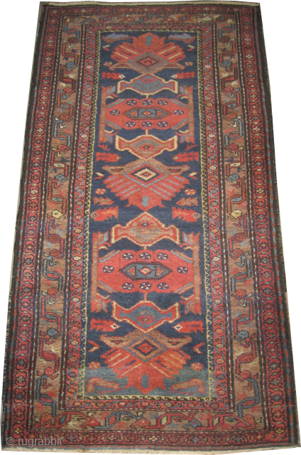 
Lilihan Persian, knotted circa 1900 antique, collector's item, 103 x 185 cm, ID: GS-2
Vegetable dyes, the black knots are oxidized, the knots are hand spun wool, the background color is indigo, up  ...