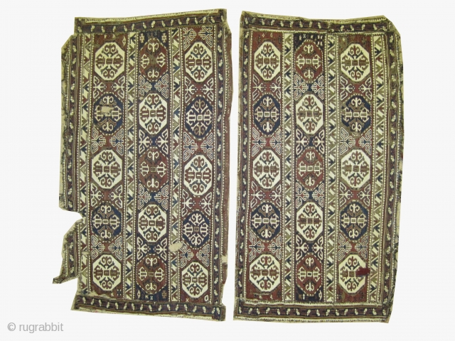 	

A pair of Soumak Caucasian circa 1880 antique. Collector's item, Size: 103 x 54 (cm) 3' 5" x 1' 9"  carpet ID: A-1011
Poor condition, woven with hand spun wool, the ivory  ...