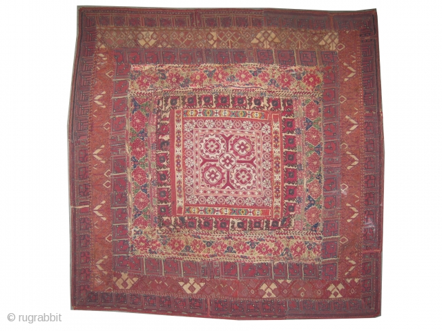 

Greek Island patch needle work circa 1820 antique. Collector's item, Size: 63 x 62 (cm) 2' 1" x 2'   carpet ID: A-697
Each patch has different design and different technique needle  ...