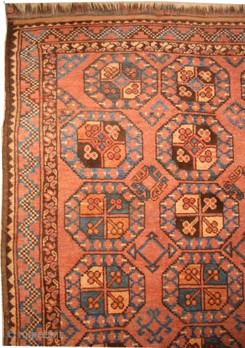 	
Ersari Turkmen circa 1900 antique.  Size: 215 x 142 (cm) 7' 1" x 4' 8" 
 carpet ID: K=4224
Each of two edges are finished with 5cm kilim, silky wool, soft, high  ...