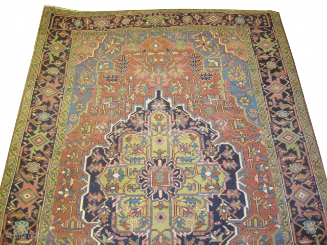 	

Serapi-Heriz Persian knotted circa in 1905 antique,  352 x 237 (cm) 11' 6" x 7' 9" 
 carpet ID: P-5130
The black color is oxidized, finely knotted, certain places the pile is  ...