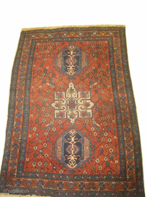 
Karadja Persian, antique, collectors item, 98 x 144cm, carpet ID: DD-25
The knots are hand spun wool, the black knots are oxidized, the selvages are woven on two lines with wool, the background  ...