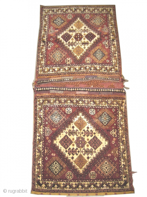 Khurjin Qashqai Persian circa 1915 antique, collector's item, Size: 113 x 58 (cm) 3' 8" x 1' 11"  carpet ID: K-474
High pile, perfect condition, the center medallion is ivory, fine knotted,  ...