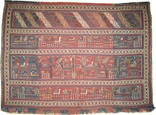 Horse cover Vernneh kilim Caucasian, circa 1900 antique, collector's item, Size: 152 x 110 (cm) 5'  x 3' 7"  carpet ID: A-1276
Certain designs are woven with brocade, minor old repairs,  ...