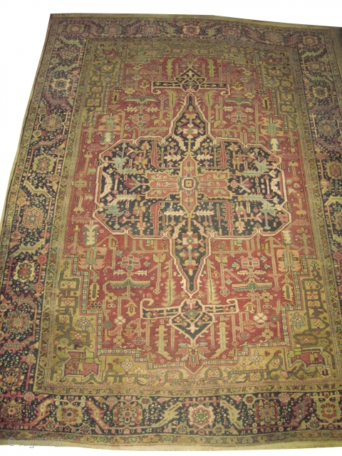 Serapi Heriz Persian knotted circa in 1905 antique, collector's item, 356 x 255 (cm) 11' 8" x 8' 4"  carpet ID: P-1732
High pile, in perfect condition, the black color is oxidized,  ...
