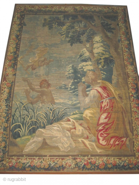 French tapestry antique, 221 x 304 cm, ID: A-834
Historical subject, in good condition.                    