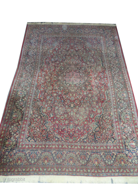 Semnan Persian, knotted circa 1935 semi-antique, 237 x 365 cm, ID: P-6073
Vegetable dyes, the black knots are oxidized, the knots are hand spun lamb wool, the background is red-brick, very finely knotted,  ...