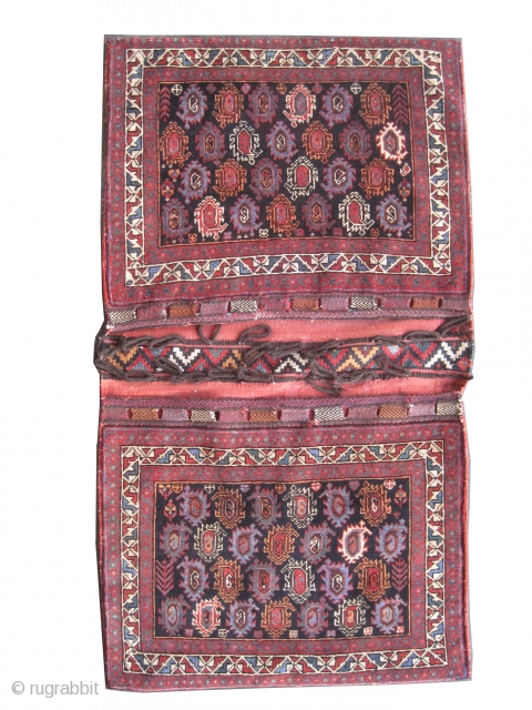 Afshar Persian circa 1920 Semi antique saddle-bag, collector's item, Size: 155 x 87 (cm) 5' 1" x 2' 10"  carpet ID: K-689
The back side covered kilim is original, high pile, perfect  ...