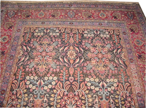 	
Mashad Persian circa 1915 antique, Size: 456 x 317 (cm) 14' 11" x 10' 5"  carpet ID: P-5742
The background color is black, certain oxidized places are slightly worn, all over rare  ...