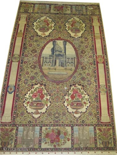 
Pictorial Hajijelili Tabriz Signed Persian knotted circa in 1926, semi antique, collector's item, 309 x 190 (cm) 10' 2" x 6' 3"  carpet ID: P-4540
The knots are hand spun lamb wool,  ...