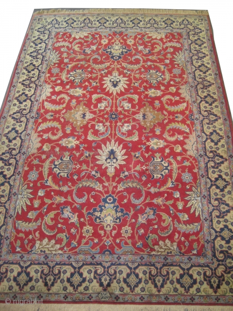 Tabriz Persian knotted circa in 1935 semi antique and signed "Jawan Tabriz".  364 x 245 (cm) 11' 11" x 8'  carpet ID: P-4911

The knots are hand spun wool, in good  ...