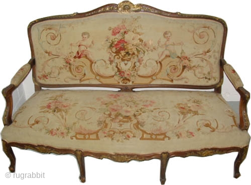 
French couch aubusson, museum standard, antique, ID: FR-29
In good condition, certain places of the surrounded wooden arms are gold plated, extra large size.
          