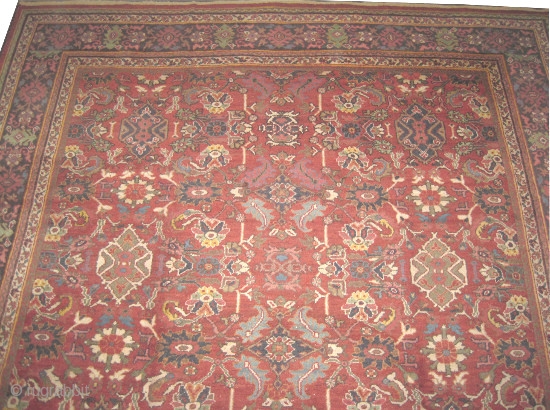 Mahal Persian circa 1910 antique, Size: 440 x 326 (cm) 14' 5" x 10' 8" 
 carpet ID: P-5261
All over geometric design, the background color is rust, the surrounded large border is  ...