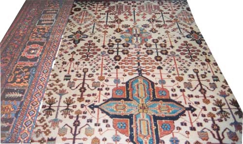 Joshagan Persian circa 1925 Semi antique. Size: 419 x 271 (cm) 13' 9" x 8' 11" 
 carpet ID: P-5797
The background color is ivory, all over geometric design, the center tiny medallion  ...