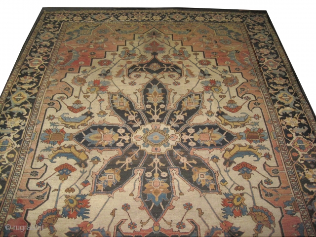 Serapi Heriz Persian circa 1895 antique. Collector's item, Size: 560 x 360 (cm) 18' 4" x 11' 10"  carpet ID: P-1875
High pile, good condition, the background color is ivory, the center  ...