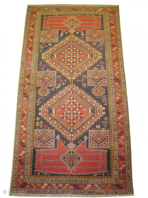 
Shirvan Caucasian knotted circa in 1915 antique, 233 x 126 (cm) 7' 8" x 4' 2"  carpet ID: H-210
In good condition, high pile, very fine knotted, elegant, the knots are hand  ...