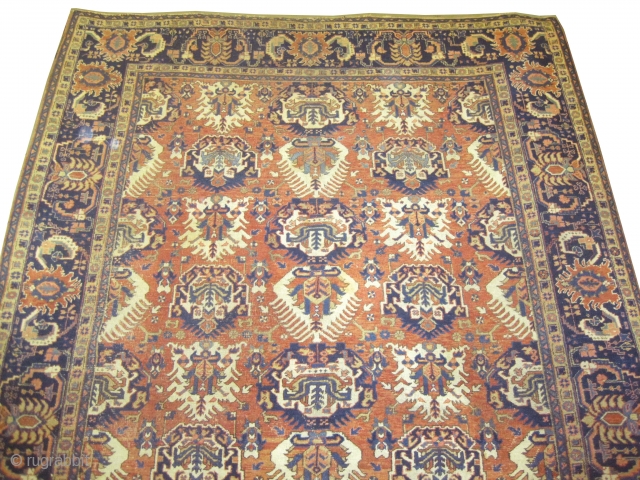 	

Bakshaish-Heriz Persian knotted circa in 1895 antique, 350 x 265 (cm) 11' 6" x 8' 8"  carpet ID: P-6148
The background color is terracotta, all over beetles design, the surrounded large border  ...