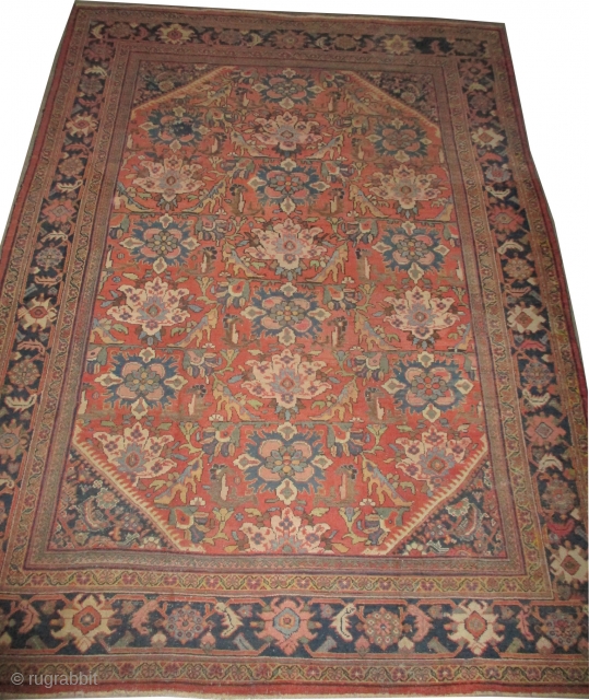 Mahal Persian, knotted circa in 1920 antique,  326 x 235 (cm) 10' 8" x 7' 8"  carpet ID: P-1535
All over design, the knots are hand spun wool, the background color  ...