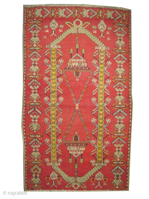 
Kershehir Anatolian, knotted circa 1905 antique, collectors item, 101 x 174 cm, ID: K-5347
The black knots are oxidized, the knots are hand spun wool, the salvages are woven on two lines, the  ...