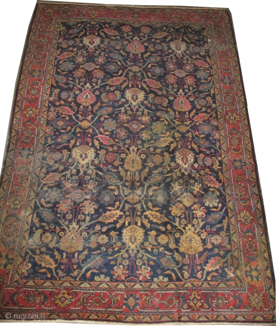 

Mahal Persian, knotted circa 1925, antique,  304 x 210 (cm) 10'  x 6' 11"  carpet ID: P-5153
The black knots are oxidized, the knots are hand spun wool, one edge  ...