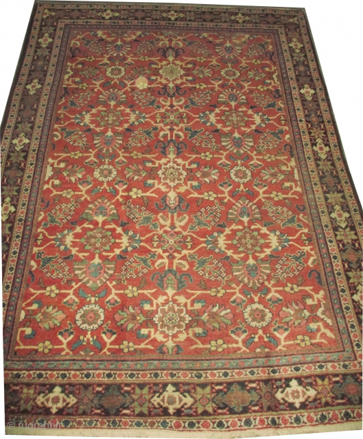 Mahal Persian, knotted circa in circa 1920 antique, 345 x 252 (cm) 11' 4" x 8' 3" 
 carpet ID: P-2997
The black knots are oxidized, the knots are hand spun wool, certain  ...