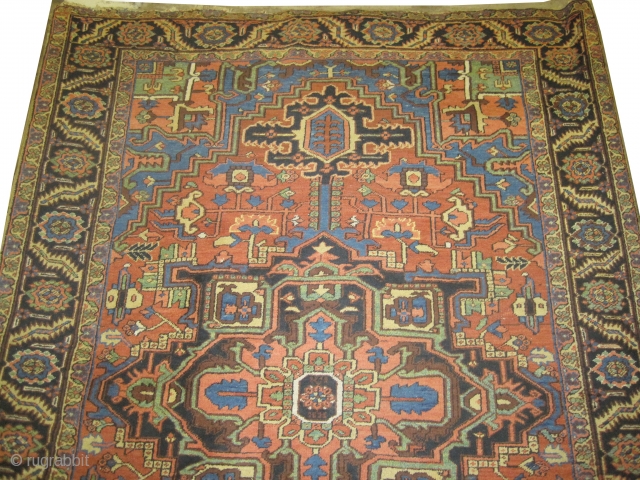 
	

Serapi-Heriz Persian, knotted circa in 1920, antique,  340 x 240 (cm) 11' 2" x 7' 10"  carpet ID: P-3834
The black knots are oxidized, the knots are hand spun wool, the  ...