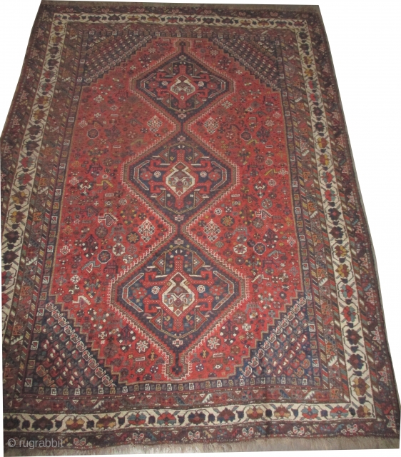 Shiraz Persian, knotted circa in 1935, 311 x 228 (cm) 10' 2" x 7' 6"  carpet ID: P-4989
The black knots are oxidized. The knots, the warp and the weft threads are  ...