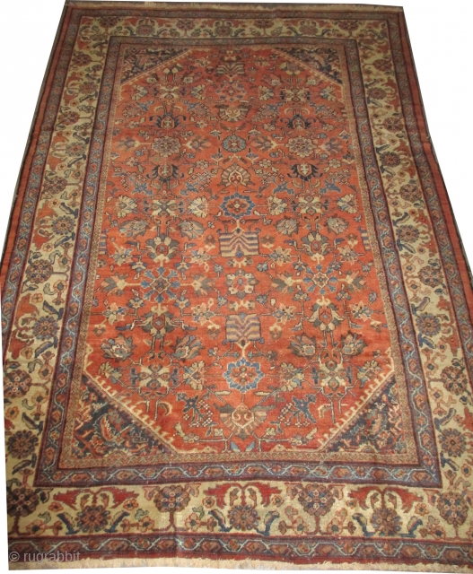 Mahal Persian knotted circa in 1925 303 x 211 (cm) 9' 11" x 6' 11"  carpet ID: P-5756
The knots are hand spun wool, the black knots are oxidized, all over design,  ...