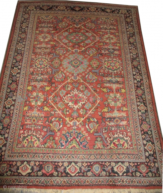 

	

Mahal Persian, knotted circa in 1908 antique, collector's item, 324 x 230 (cm) 10' 7" x 7' 6"  carpet ID: P-2360
The black knots are oxidized, the knots are hand spun wool,  ...