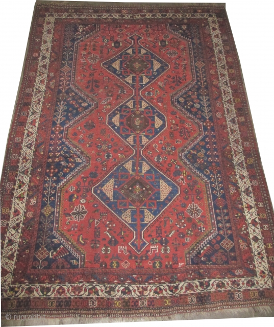 


Shiraz Persian, knotted circa 1930, 316 x 220 (cm) 10' 4" x 7' 3"  carpet ID: P-5970
The black knots are oxidized. The knots, the warp and the weft threads are mixed  ...