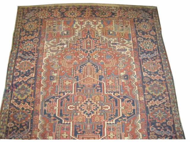 Heriz Persian knotted circa in 1925,342 x 222 (cm) 11' 3" x 7' 3"  carpet ID: P-6124
The black knots are oxidized, the knots are hand spun wool, the selvages are woven  ...