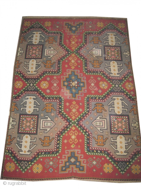 	

Swedish needle point, embroidered circa in 1925, old,  263 x 188 (cm) 8' 7" x 6' 2"  carpet ID: A-634
Art Deco period, geometric design built with hand spun wool, in  ...