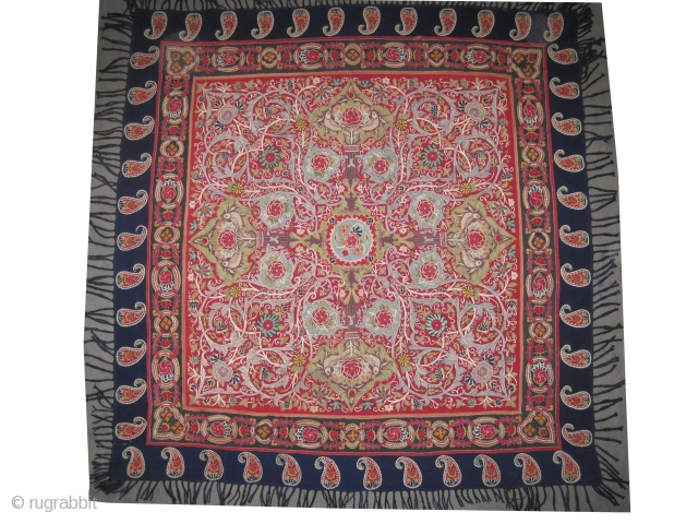 
Rashdi Persian embroidery, circa 1870 antique, collector's item, 149 x 144 (cm) 4' 11" x 4' 9"  carpet ID: MM-10
The silk needle-point is built on pashmina wool stuff, in perfect condition,  ...