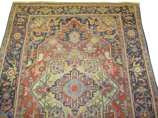 Heriz Persian. knotted circa in 1925 antique, 360 x 256 (cm) 11' 10" x 8' 5"  carpet ID: P-6145
The black knots are oxidized, the knots are hand spun wool, the selvages  ...