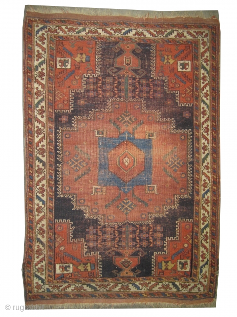 

Afshar Persian knotted circa 1900 antique, 180 x 120 cm, ID: K-5624a
The black knots are oxidized. The knots, the warp and the weft threads are 100% wool. The background color is indigo,  ...