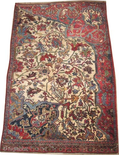 

Bidjar Halvai Persian Wagire knotted circa in 1905 antique, collectors item, Size: 260 x 172 (cm) 8' 6" x 5' 8"  carpet ID: P-442.
Thick pile, rare example, ivory background.   