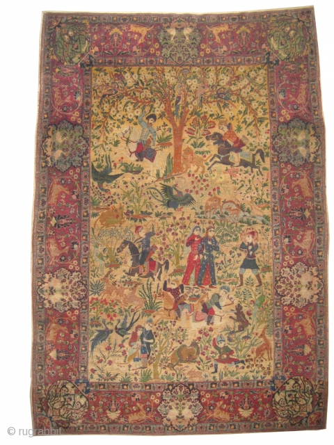 Pictorial Tabriz Persian, knotted circa in 1925, semi antique, collector's item, 211 x 144 (cm) 6' 11" x 4' 9"  carpet ID: K-2757
Historical subject, the knots are hand spun lamb wool,  ...