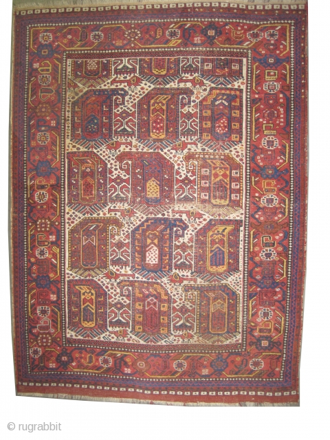 Khamseh Persian knotted circa in 1890 antique. 167 x 126 (cm) 5' 6" x 4' 2"  carpet ID: K-4083
The knots, the warp and the weft threads are 100% wool. Both edges  ...