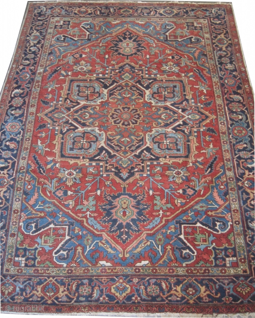 Heriz Persian knotted circa in 1920 antique, 348 x 258 (cm) 11' 5" x 8' 6"  carpet ID: P-5116
The knots are hand spun wool, the black knots are oxidized, the selvages  ...