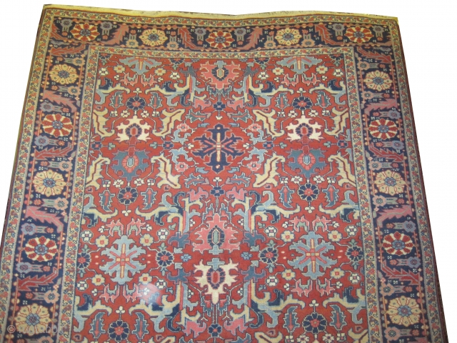  Heriz Persian knotted circa in 1930, 288 x 200 (cm) 9' 5" x 6' 7" 
 carpet ID: P-5788
The black knots are oxidized, the knots are hand spun wool, allover design,  ...