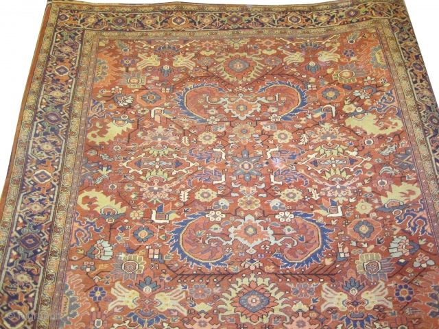 	

Heriz Persian knotted circa in 1920 antique,  345 x 278 (cm) 11' 4" x 9' 1"  carpet ID: P-5855
The black knots are oxidized, the knots are hand spun wool, the  ...