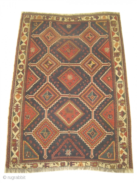 Louristan Persian, knotted circa in 1905 antique, 153 x 213 cm, carpet ID: DD-7
The knots, the warp and the weft threads are hand spun wool. Allover geometric design, the last tiny border  ...