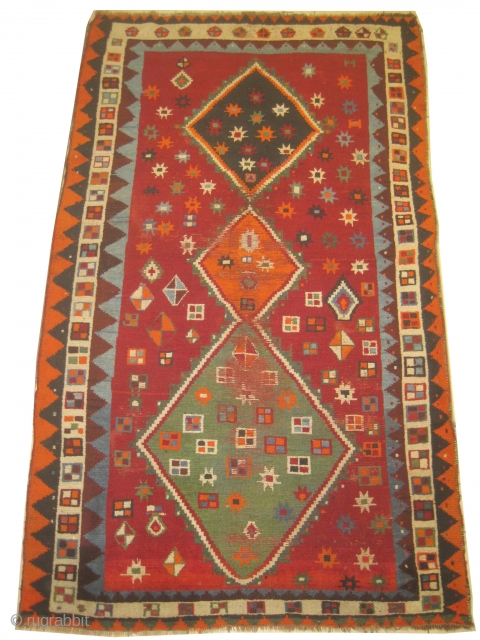 Gabbeh Nomad Persian, knotted circa in 1918 antique, collectors item,  234 x 140 (cm) 7' 8" x 4' 7" carpet ID: DD-39
The warp and the weft threads are mixed with wool  ...