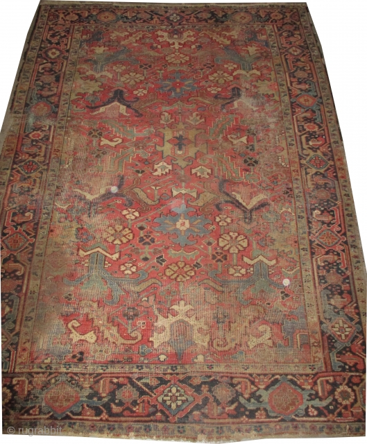 	

Heriz Persian knotted circa in 1905 antique, 290 x 208 (cm) 9' 6" x 6' 10"  carpet ID: P-4696
The knots are hand spun wool, the black knots are oxidized, at the  ...