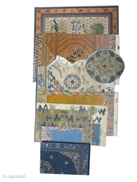 Patterned cardboard for Chinese rugs designed in 1935.
In total 35 cardboard are available. This is one example for 7 Chinese rugs.
Collectors item and useful for those who want to reproduce Chinese rugs. 